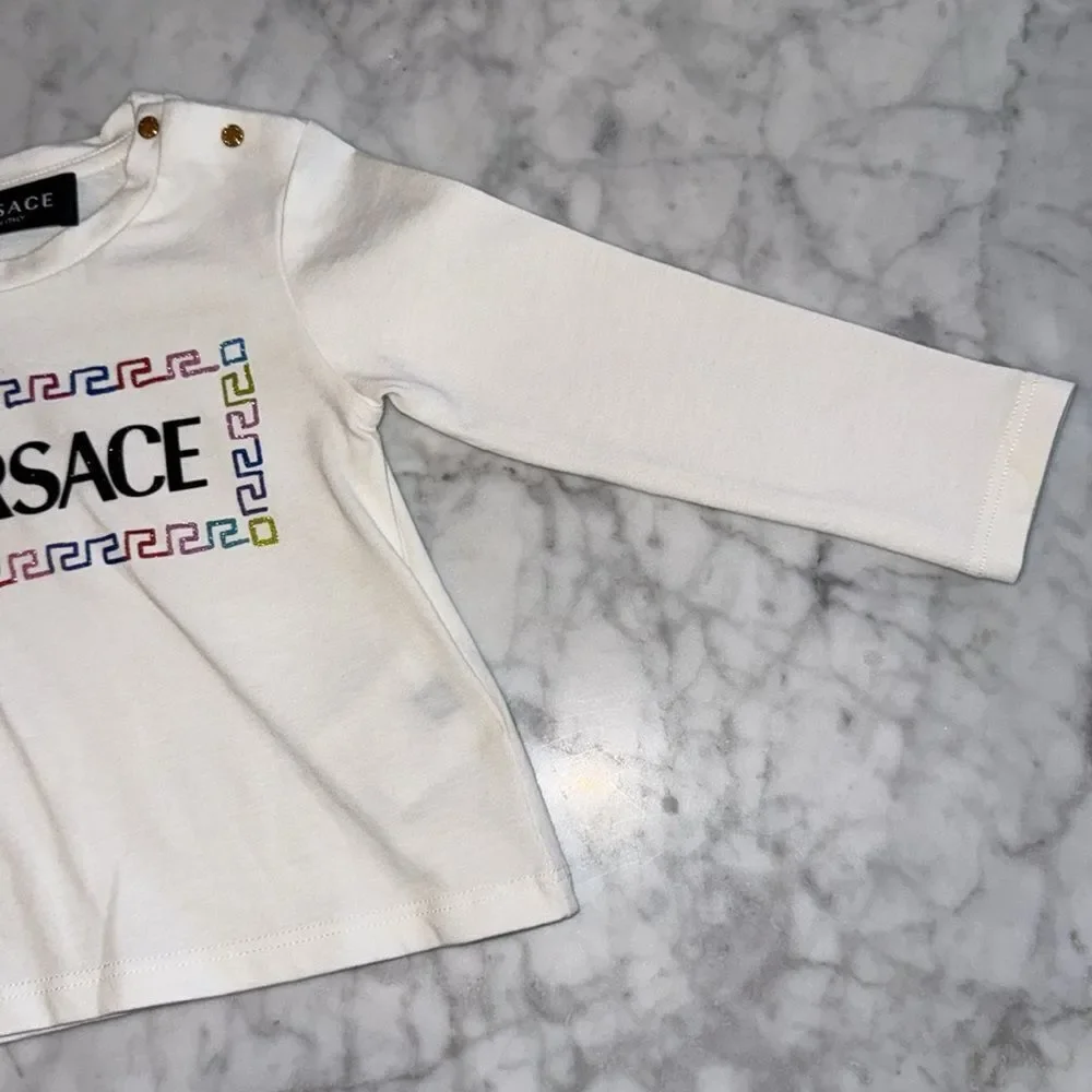Versace Kids White Long Sleeve Shirt with glitter logo 12/18M